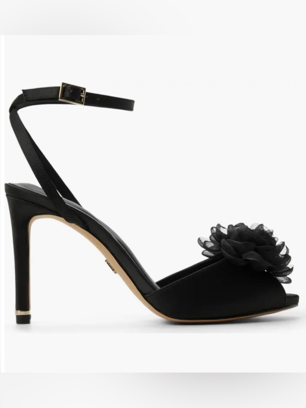 Ted Baker Black Peep-Toe Ankle-Strap Heels with Floral Accent - Picture 2 of 7